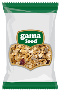 Cornflakes and mueslis in a package from Gama Food manufacturer