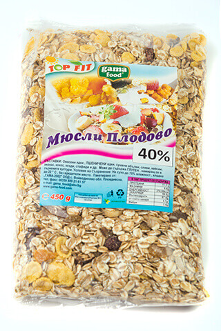 Мюсли с 40% плодове 450 гр., Gama Food